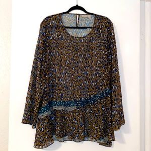 Logo Brand New Brown Leopard Blouse Size XL